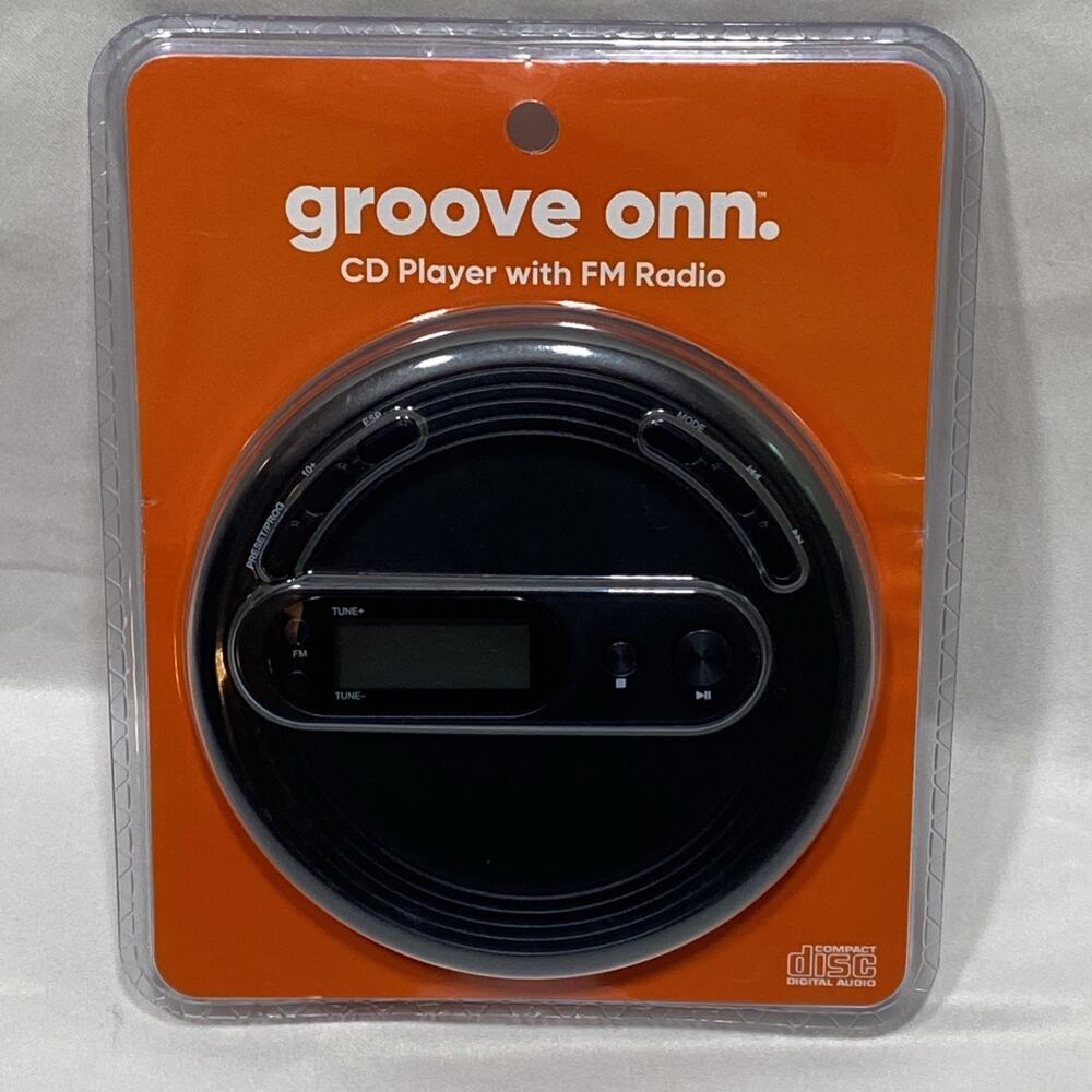 Groove Onn CD Player 100008711 FM Radio Portable w/ Earphones Black New & Sealed